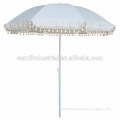 white beach umbrella with fringe